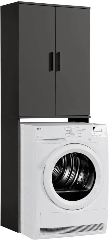 mokebo® Waschmaschinenschrank für Waschmaschinen & Trockner 'Der Saubermann', Überbau oder Überbauschrank in Anthrazit-Schwarz aus Holz, auch als Toilettenregal oder WC-Regal in 65x180x34cm (B/H/T) Bild 1
