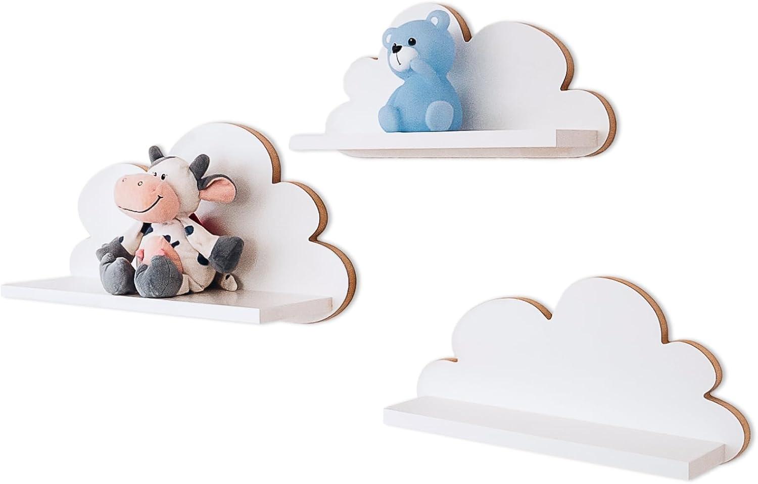 MOLILAND Wolkenregal Babyzimmer | Set mit 3 Stück | Wandregal für Kinderzimmer in Weiß | Regal Wolke aus Holz im skandinavischen Stil | Schweberegal Wanddeko mit Befestigungssatz Bild 1