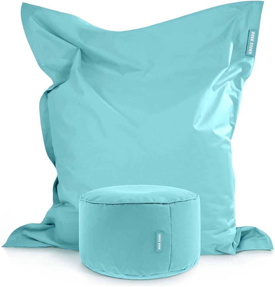 Green Bean© 2er Set XXL Sitzsack "Square+Stay" inkl. Pouf fertig befüllt mit EPS-Perlen - Riesensitzsack 140x180 Liege-Kissen Bean-Bag Chair Aquamarin Bild 1