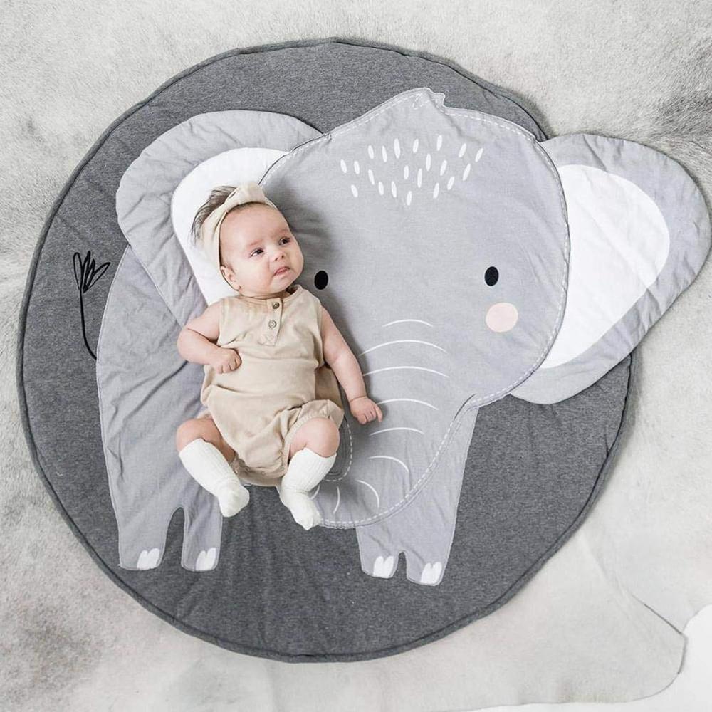 KIKOM Baby Krabbeldecke Cartoon Tier Baby Spielmatte Spieldecke Baumwolle Weiche Schlafteppich für Baby Kinder 90CM (Elefant) Bild 1