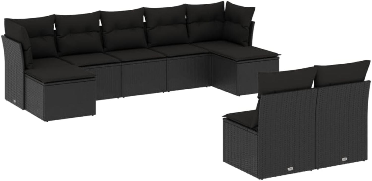 vidaXL 9-tlg. Garten-Sofagarnitur mit Kissen Schwarz Poly Rattan Bild 1