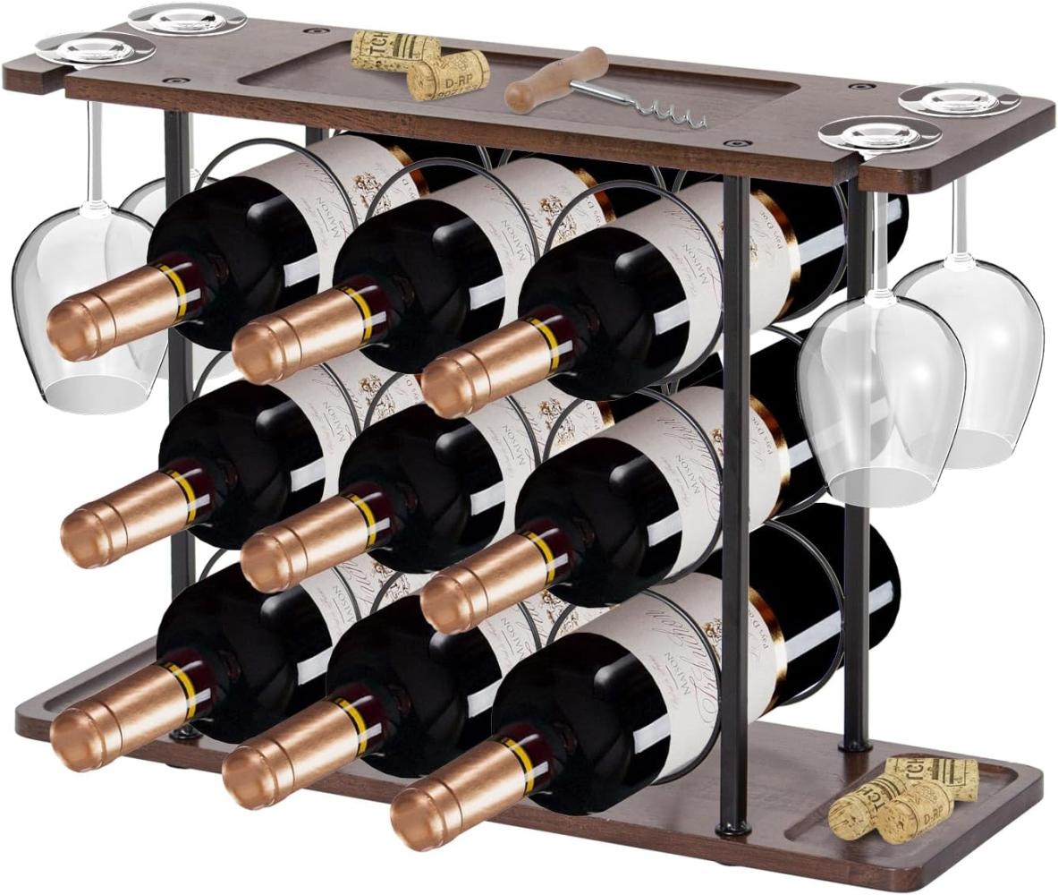 Todeco Weinregal Metall, Flaschenregal 9 Flaschen Wein, Weinhalter Weinständer Flaschenständer Einfach Anzubringen, für Küche, Esszimmer, Bar Bild 1