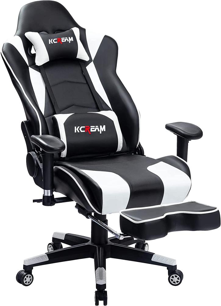 KCREAM Gaming Stuhl Gaming Sessel Massage Racing Bürostuhl Höhenverstellbarer Drehstuhl PC Stuhl Ergonomisches Computerstuhl Gamer Stuhl (Weiß) Bild 1