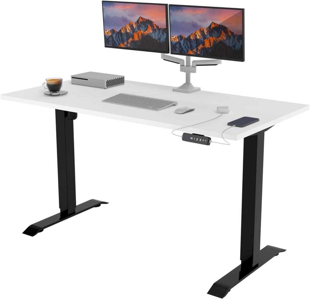 POKAR Höhenverstellbarer Schreibtisch Höhenverstellbar Elektrisch Bürotisch mit Tischplatte (Weiß, 120 x 60) Bild 1