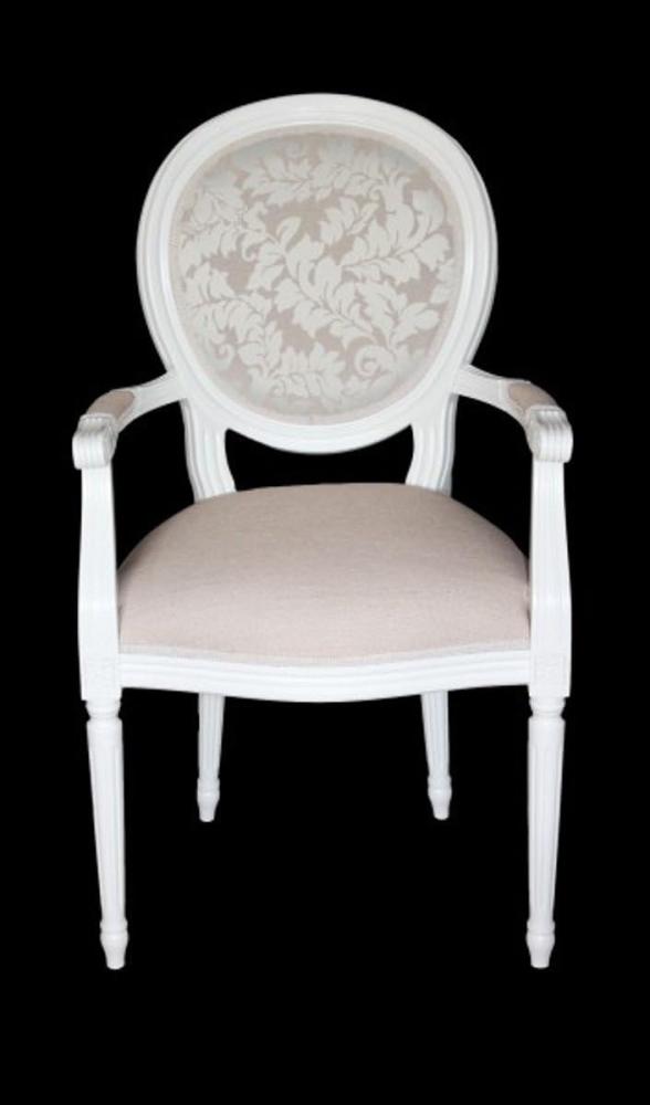 Casa Padrino Barock Esszimmer Stuhl mit Armlehne Creme / Weiß - Designer Stuhl - Luxus Qualität Bild 1