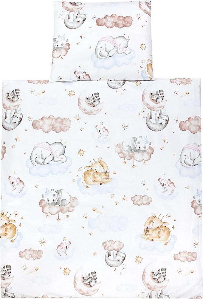 TupTam Unisex Baby Wiegenset 4-teilig Bettwäsche-Set: Bettdecke mit Bezug und Kopfkissen mit Bezug, Farbe: Tiere auf Wolken, Größe: 80x80 cm Bild 1