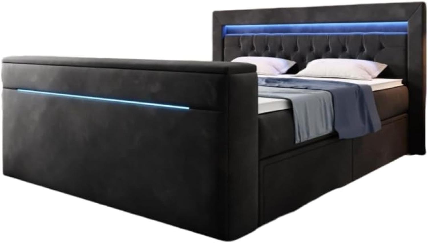 Boxspringbett Jupiter mit TV Lift, RGB und Stauraum 140x200 Schwarz H3 Bild 1