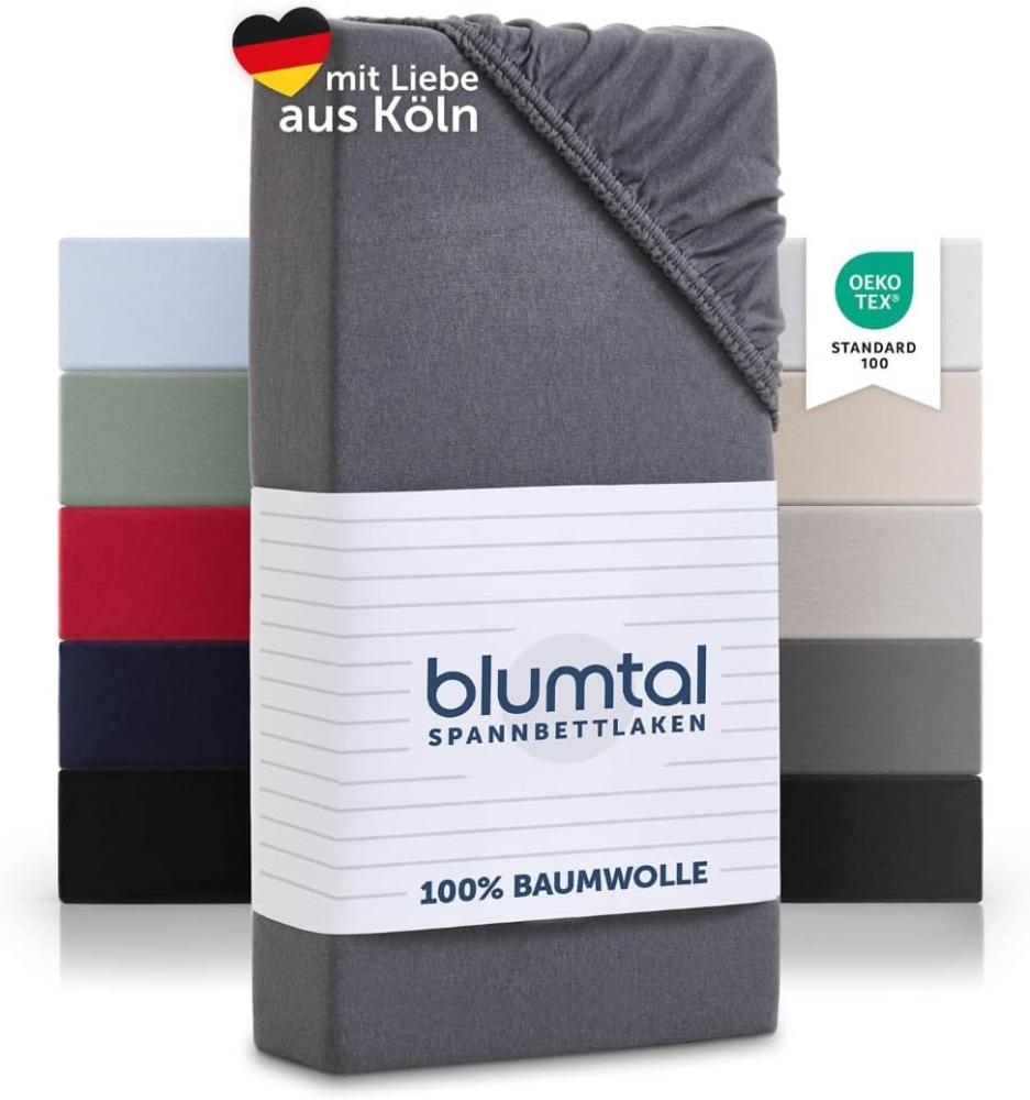 Blumtal® Basics Jersey Spannbettlaken 90x190cm - Oeko-TEX Zertifiziert, 100% Baumwolle Bettlaken, bis 20cm Matratzenhöhe, Grau Bild 1