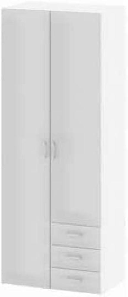 Weiß glänzender Kleiderschrank mit zwei Türen und drei Schubladen, 77,6 x 200,4 x 49,5 cm Bild 1