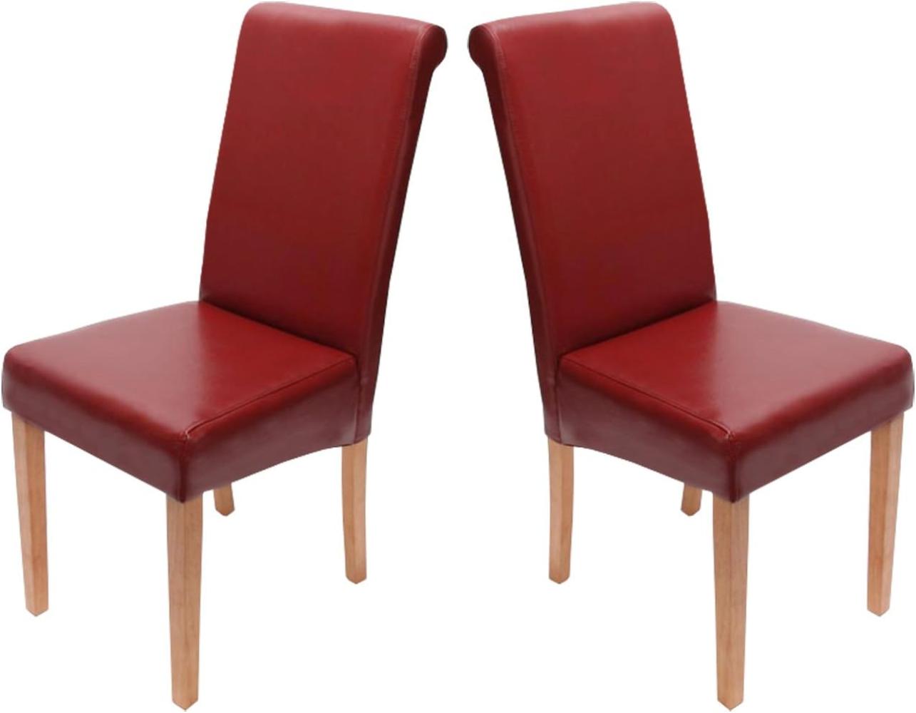 2er-Set Esszimmerstuhl Stuhl Küchenstuhl Novara II, Leder ~ rot, helle Beine Bild 1