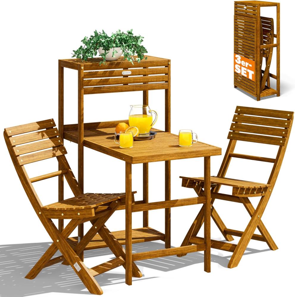 Balkon Set Akazienholz klappbarer Tisch und 2 Stühle FSC® 100% Bild 1
