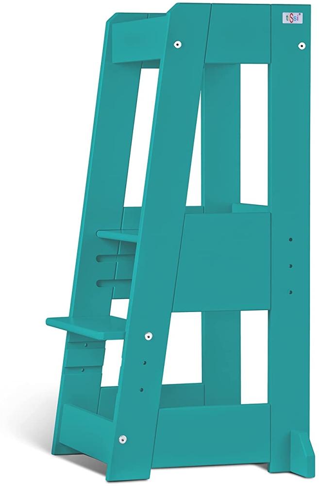 tiSsi 'Felix' Lernturm, Tritt 3-fach höhenverstellbar, Buche petrol, Massivholz Bild 1
