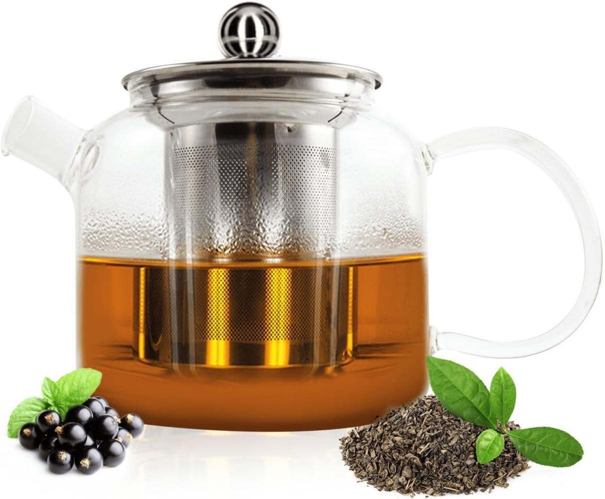 Teekanne mit Edelstahlfilter Teebereiter Glaskanne Kanne Teesieb Tee Teefilter Bild 1