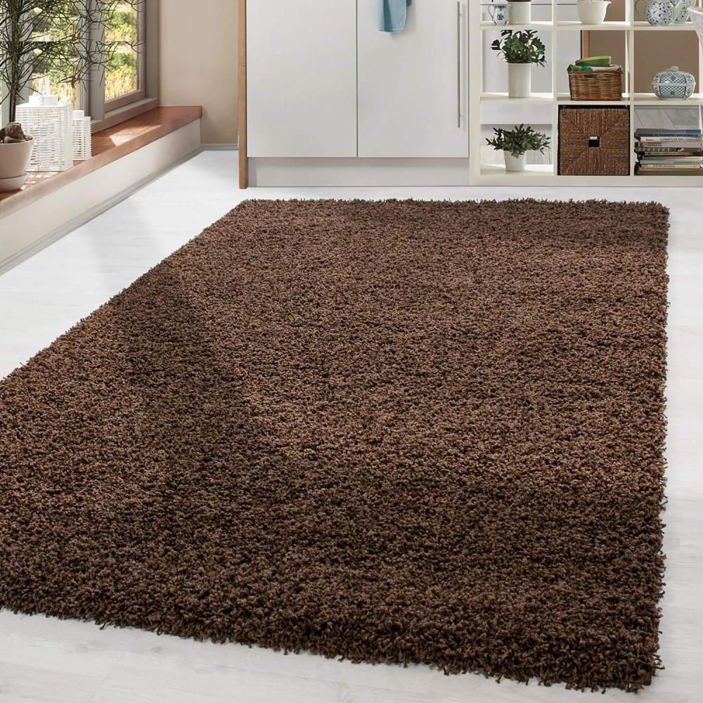 HomebyHome Shaggy Hochflor Wohnzimmerteppich Läufer 60x110 cm Braun - Flur Teppich Flauschig, Modern, Plüsch und Extra Weich - Ideal als Bettvorleger im Schlafzimmer und als Küchenläufer Bild 1