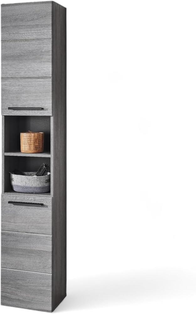 SILVER Badezimmer Hochschrank in Rauchsilber FSC-zertifiziert - Badezimmerschrank Bad Schrank mit viel Stauraum - 34 x 190 x 30 cm (B/H/T) Bild 1