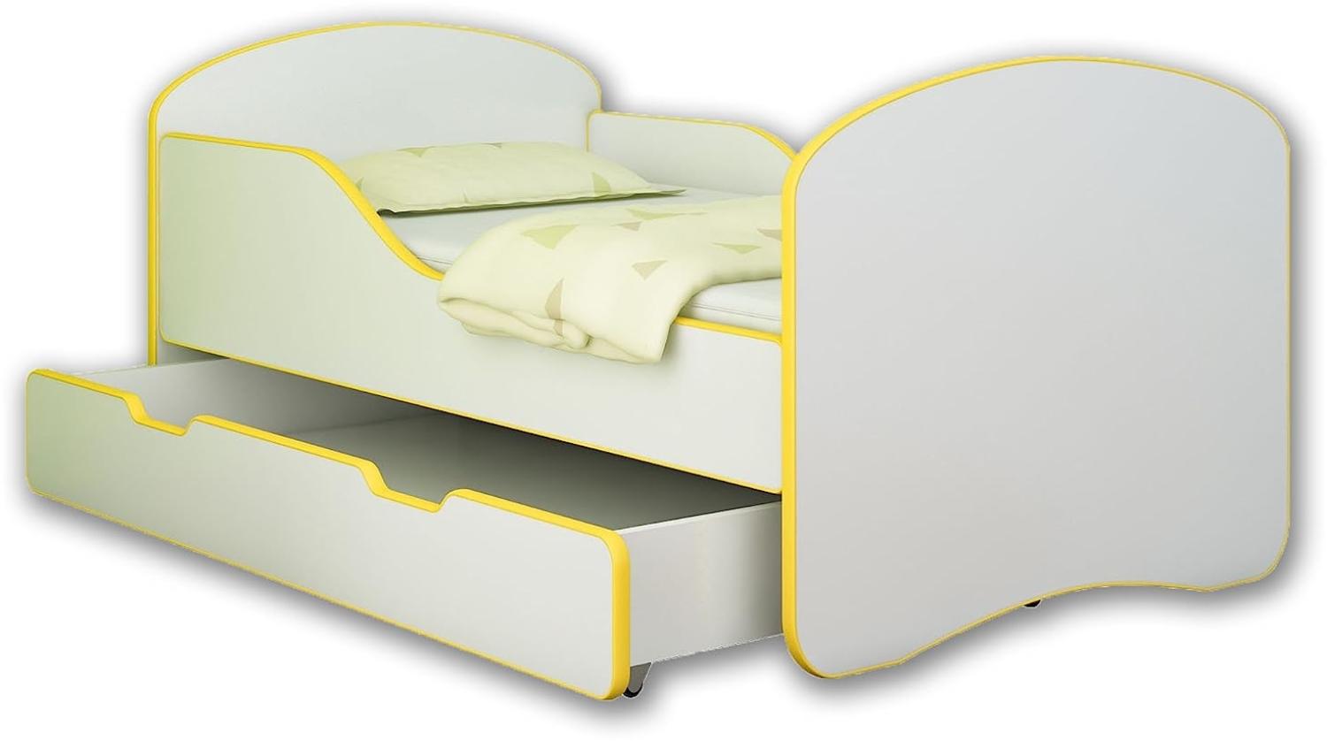 ACMA Jugendbett Kinderbett mit Einer Schublade und Matratze Weiß I 140 160 180 (180x80 cm + Drawer, Gelb) Bild 1