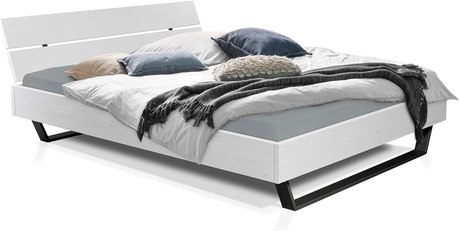 Möbel-Eins LUKY Kufenbett mit Kopfteil, Material Massivholz, Fichte massiv, Kufen schwarz weiss 200 x 200 cm Bild 1