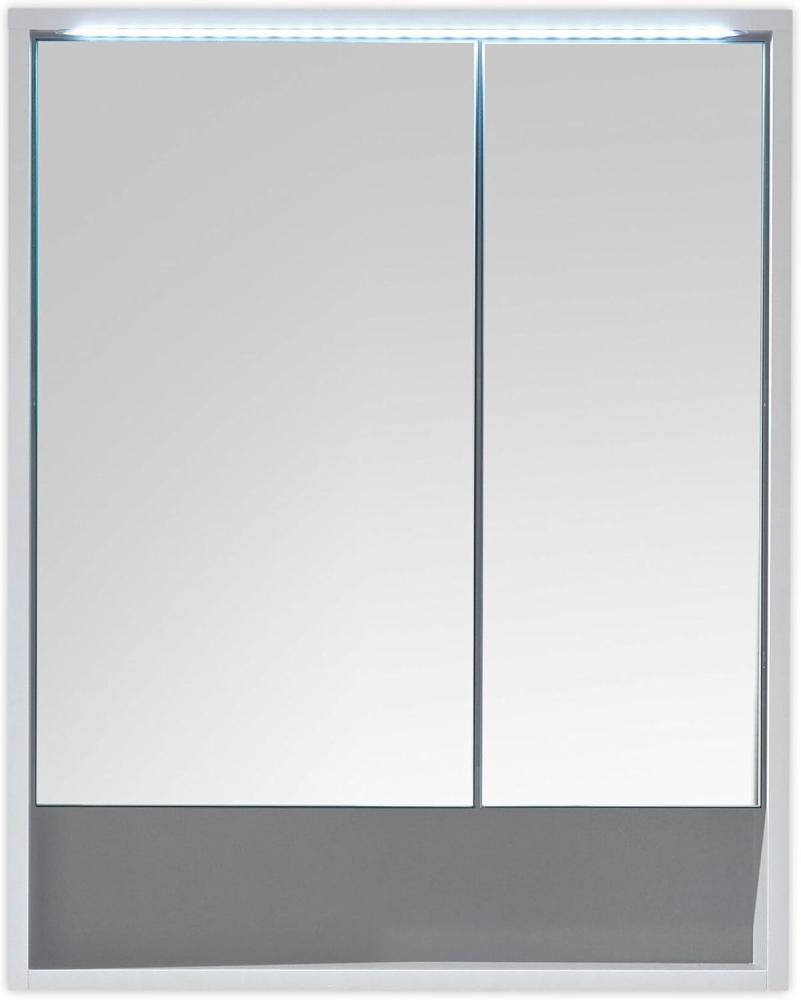 LUCERA Spiegelschrank Bad mit LED-Beleuchtung in Weiß matt - Badezimmerspiegel Schrank mit viel Stauraum - 60 x 75 x 20 cm (B/H/T) Bild 1