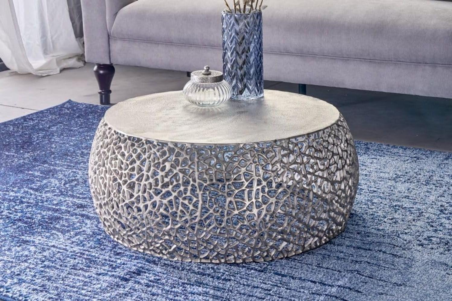 Extravaganter Couchtisch RIXOS ca. 73cm silber Metall Handarbeit Design Bild 1