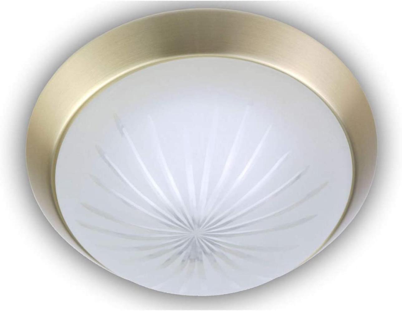 LED-Deckenleuchte rund, Schliffglas satiniert, Dekorring Messing matt, Ø 30cm Bild 1