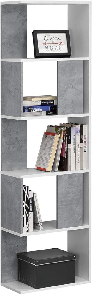 Bücherregal Aneby 159x45x24cm mit 5 Ablageflächen Weiß / Betonoptik [en. casa] Bild 1