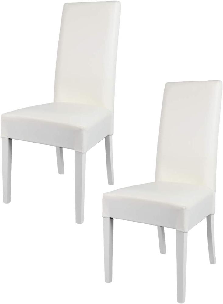Tommychairs - 2er Set Moderne Stühle Luisa für Küche und Esszimmer, robuste Struktur aus lackiertem Buchenholz Farbe Weiss, Gepolstert und mit weissem Kunstleder bezogen Bild 1