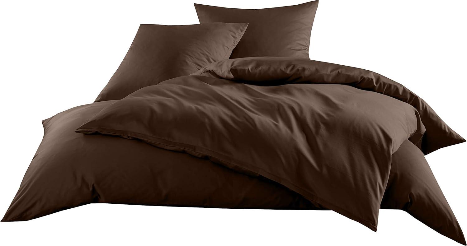 Bettwaesche-mit-Stil Mako-Satin / Baumwollsatin Bettwäsche uni / einfarbig dunkelbraun Kissenbezug 80x80 cm Bild 1