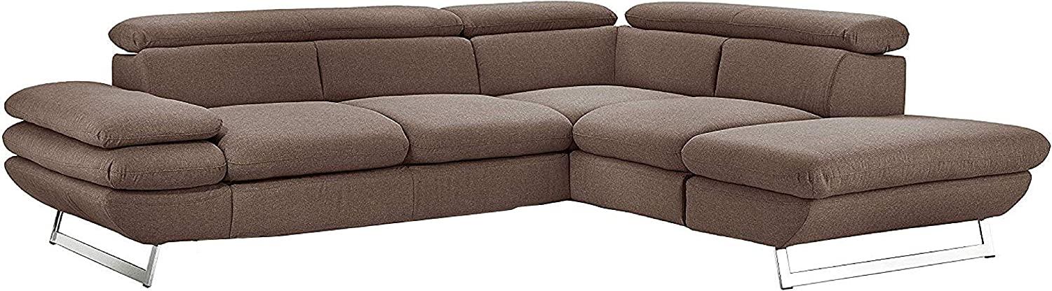 Mivano Ecksofa Prestige, Moderne Couch in L-Form mit Ottomane, Kopfteile und Armteil verstellbar, 265 x 74 x 223, Strukturstoff, braun Bild 1