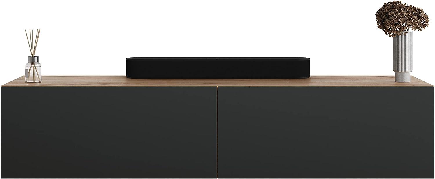 Planetmöbel TV Board 140 cm Gold Eiche/Anthrazit, TV Schrank mit 2 Klappen als Stauraum, Lowboard hängend oder stehend, Sideboard Wohnzimmer Bild 1