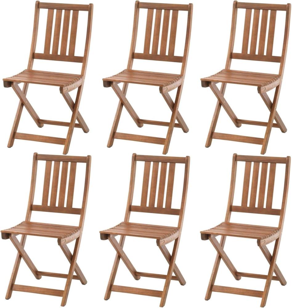 BURI 6 Balkonstühle Gartenstühle Akazienholz massiv & geölt, klappbar - Klappstühle Holzstühle faltbar für Balkon, Garten, Terrasse - Hartholz Stuhl ohne Armlehne braun, geschliffen Bild 1
