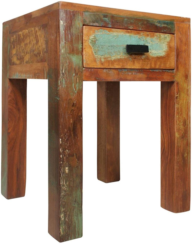 Shabby-Chic Nachttisch KALKUTTA | Nachtschrank Mango-Holz mit Schublade Bootsholz | Design Nachtkäst Bild 1