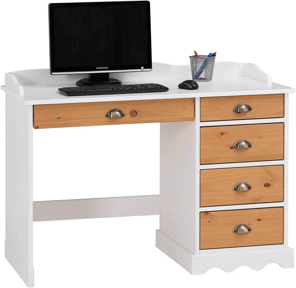 IDIMEX Schreibtisch Bürotisch Colette Arbeitstisch mit Aufsatz, Kiefer massiv, weiß/braun lackiert, Landhausstil Bild 1