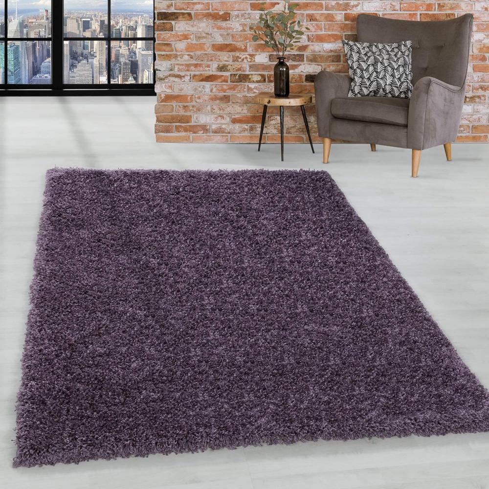 HomebyHome Shaggy Hochflor Teppich Wohnzimmer 200x300 (200x290 cm) Violett - Teppich Flauschig, Modern, Plüsch und Weich - Ideal für Schlafzimmer, Esszimmer und als Küchenteppich Bild 1