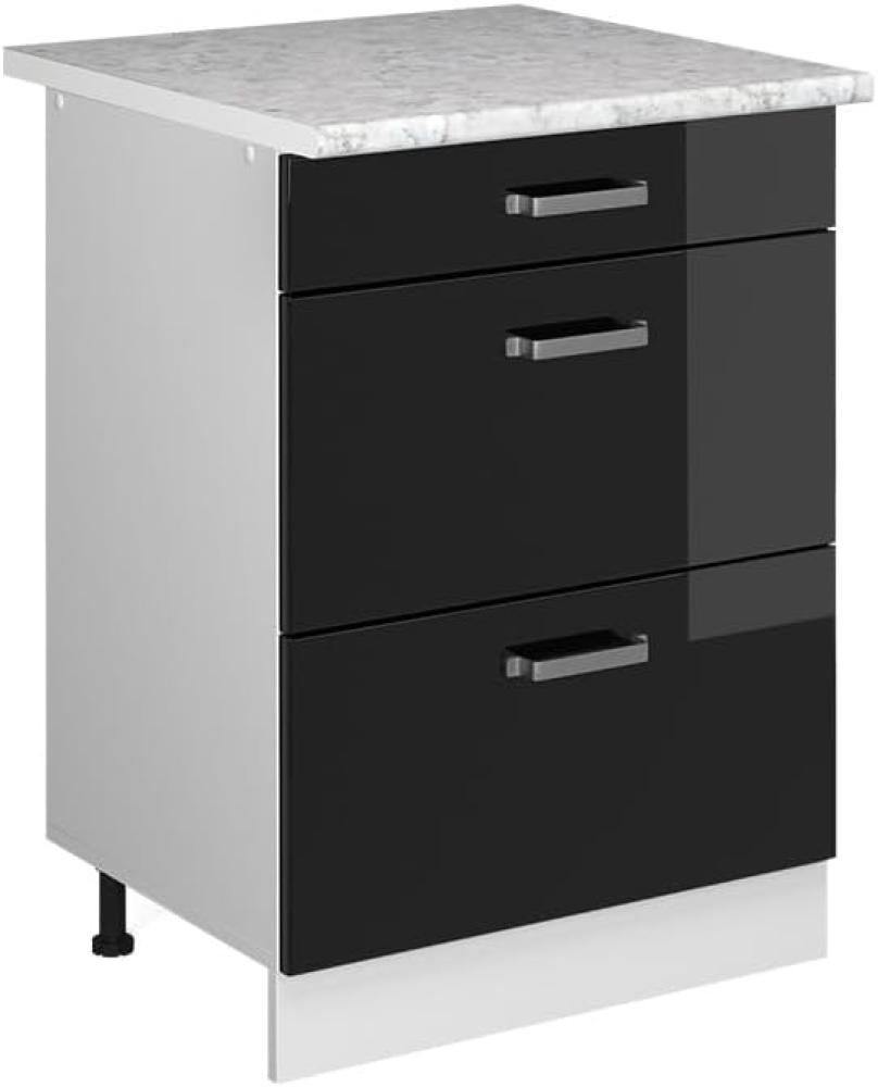 Vicco Küchenunterschrank R-Line, Schwarz Hochglanz/Weiß, 60 cm mit Schubladen, und Arbeitsplatte Bild 1