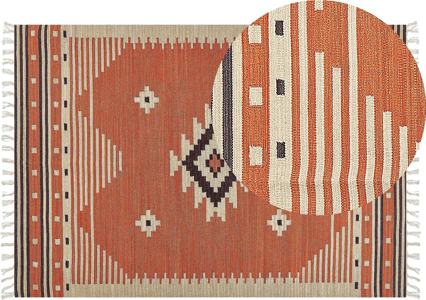 Kelim Teppich Baumwolle orange 160 x 230 cm geometrisches Muster Kurzflor GAVAR Bild 1