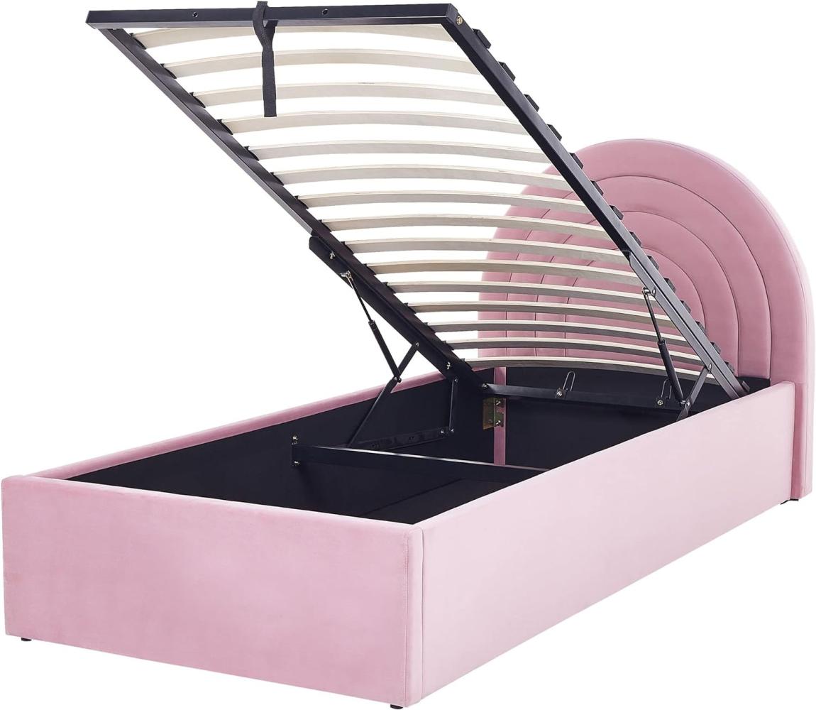 Polsterbett Samtstoff rosa mit Bettkasten hochklappbar 90 x 200 cm ANET Bild 1