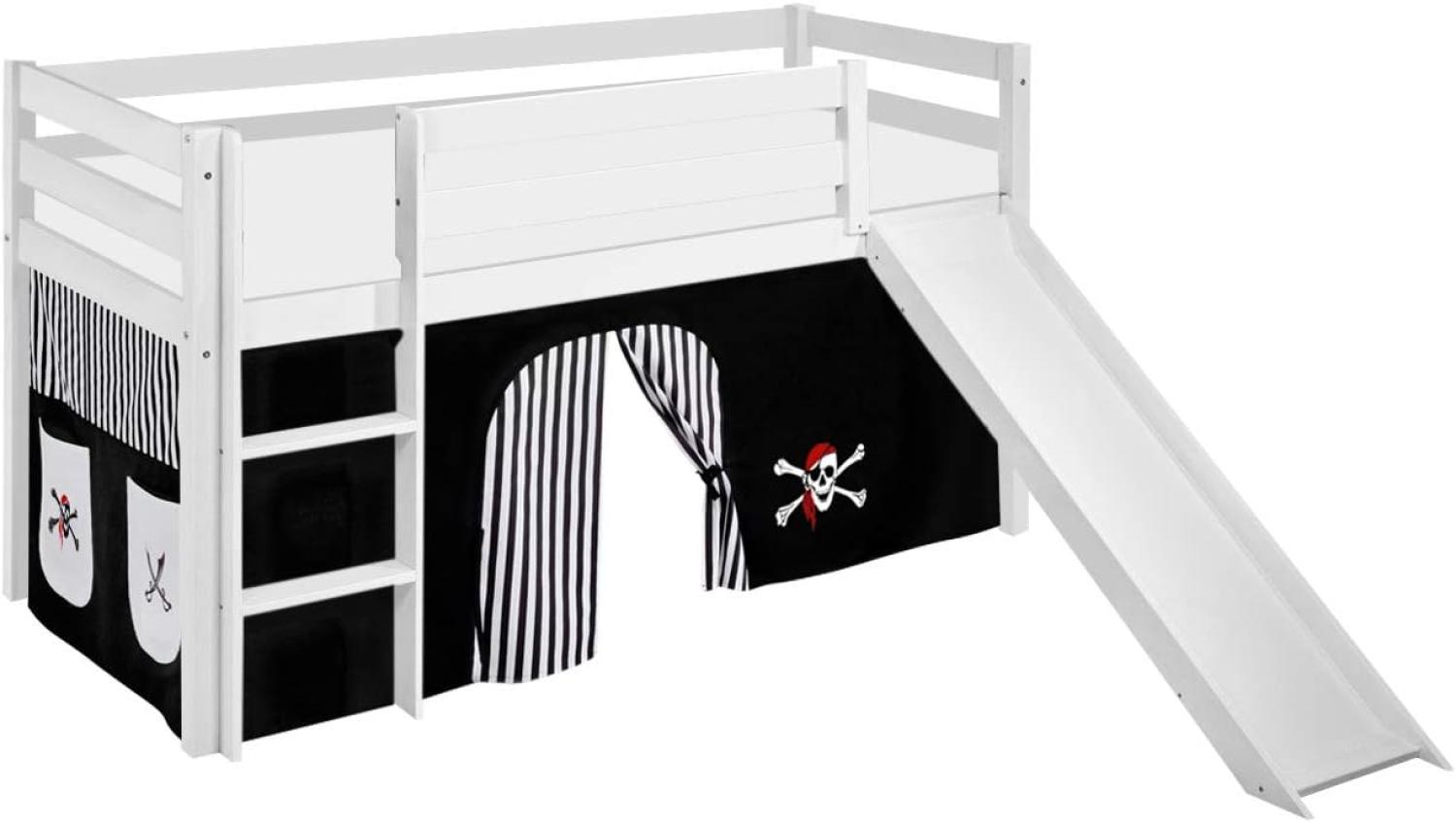 Lilokids 'Jelle' Spielbett 90 x 190 cm, Pirat Schwarz Weiß, Kiefer massiv, mit Rutsche und Vorhang Bild 1