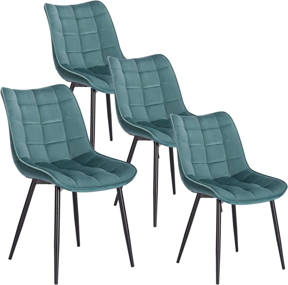 WOLTU 4 x Esszimmerstühle 4er Set Esszimmerstuhl Küchenstuhl Polsterstuhl Design Stuhl mit Rückenlehne, mit Sitzfläche aus Samt, Gestell aus Metall, Türkis, BH142ts-4 Bild 1
