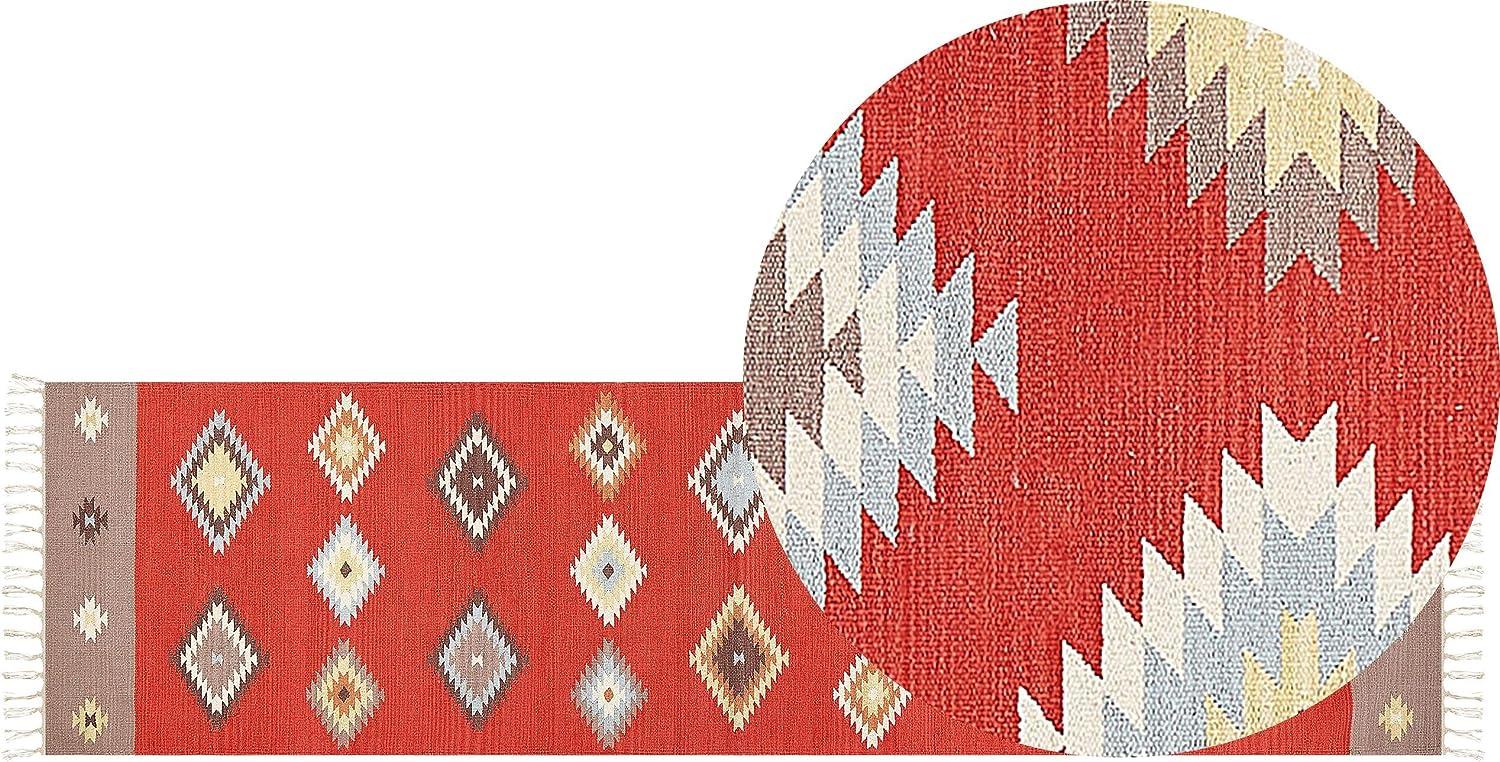 Kelim Teppich Baumwolle mehrfarbig 80 x 300 cm geometrisches Muster Kurzflor LORUT Bild 1