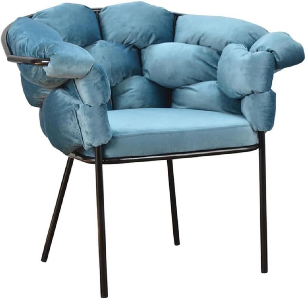 Casa Padrino Luxus Designer Sessel Hellblau / Schwarz 81 x 64 x H. 75 cm - Wohnzimmer Sessel - Hotel Sessel - Wohnzimmer Möbel - Luxus Möbel - Wohnzimmer Einrichtung - Luxus Einrichtung Bild 1