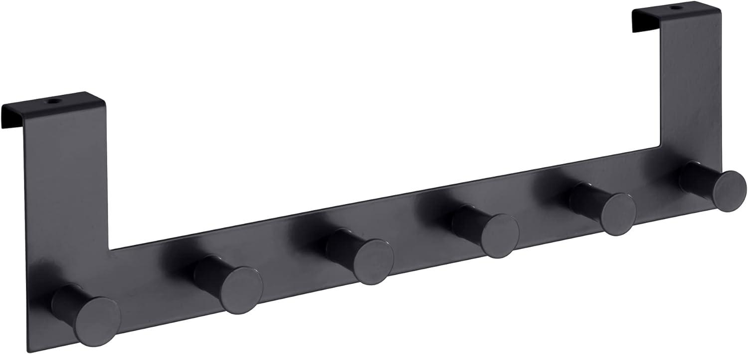 WENKO Türgarderobe Celano, Hakenleiste mit 6 Haken aus lackiertem Stahl für Türfalzstärken bis 2 cm, schwere Qualität, 39 x 11 x 5,5 cm, Schwarz Bild 1