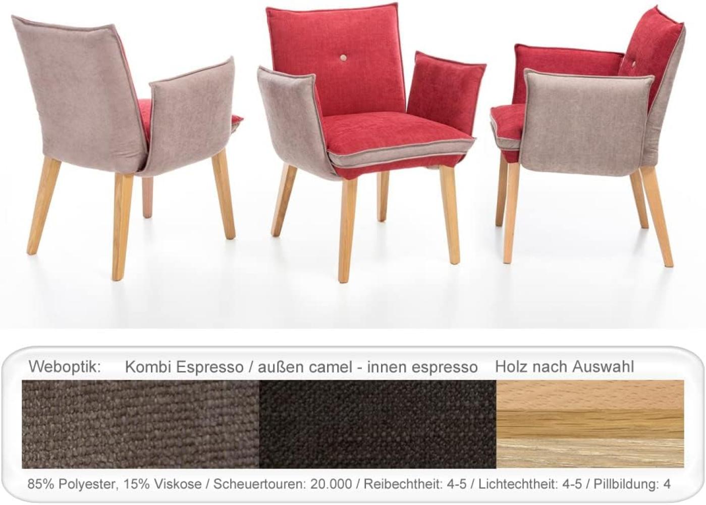 6x Sessel Gerit 1 Rücken mit Knopf Polstersessel Esszimmer Massivholz Eiche natur lackiert, Kombi Fleckless Espresso Bild 1