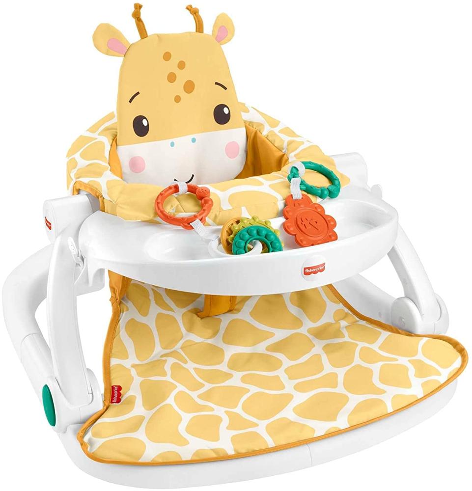 Fisher-Price HPJ16 - transportabler Baby-Stuhl mit Snackablage, BPA-freie Beißhilfe und Klapperspielzeug, Plüschgiraffen-Sitzpolster, Bodensitz, Babyzubehör Bild 1