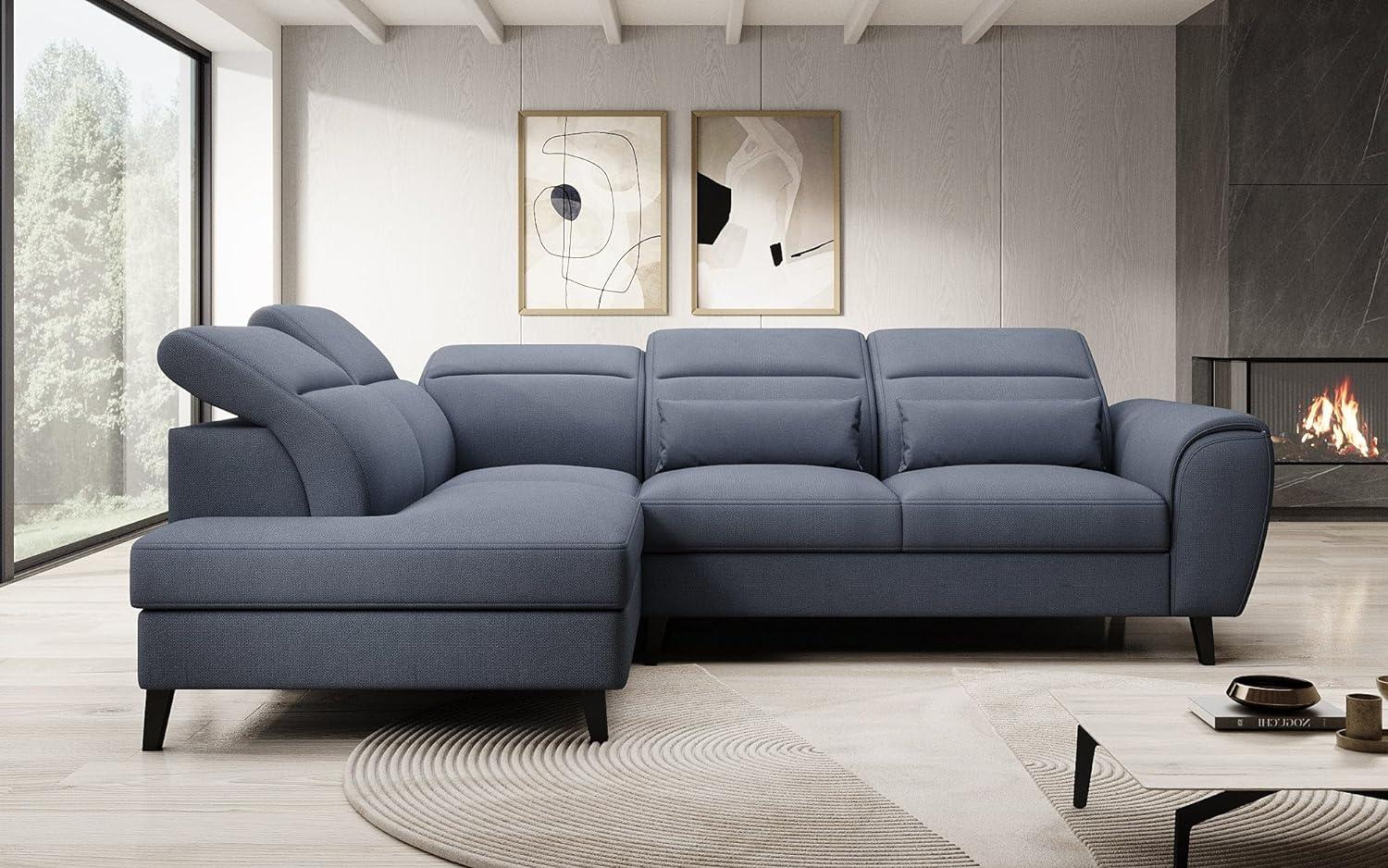 Designer Sofa Nobile mit verstellbarer Rückenlehne Stoff Blau Links Bild 1