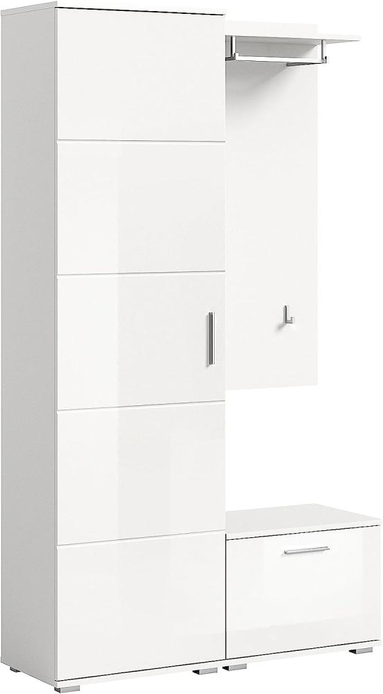Garderobe Set 3-teilig Prego in weiß Hochglanz 110 x 191 cm Bild 1