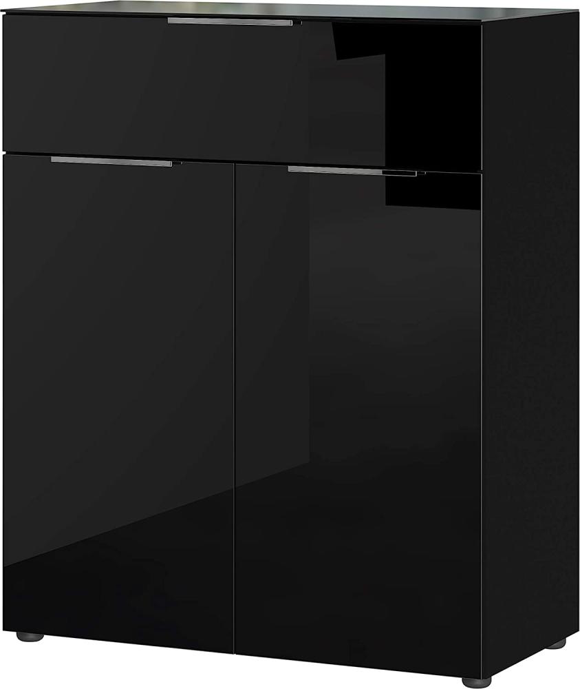 Amazon Marke - Alkove Kommode Selencia, in Schwarz, Fronten und Oberboden mit Glasauflage, mit einer Schublade und 2 Türen, 83 x 102 x 42 cm (BxHxT) Bild 1