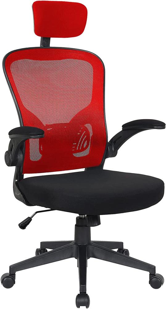 Bürostuhl Ergonomisch Drehstuhl Schreibtischstuhl Mesh Netzstoff office Stuhl Schwarz / Rot mit Kopfstütze Bild 1