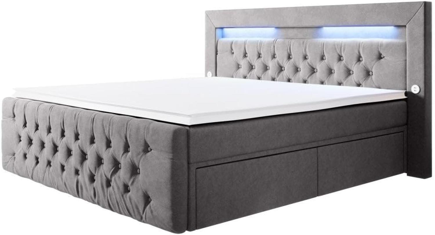 Boxspringbett Sunshine mit indirekter Beleuchtung, USB und Stauraum 180x200 Grau H3 Bild 1