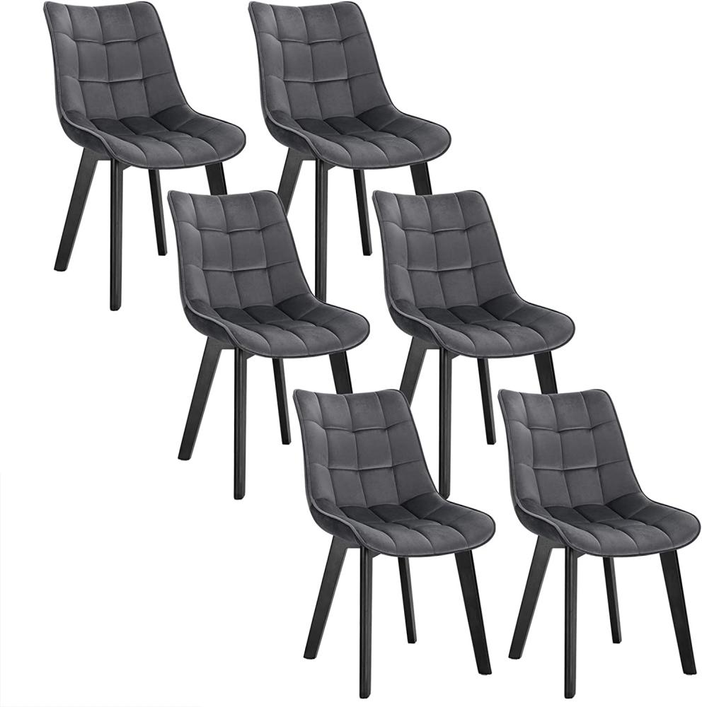 EUGAD 0654BY-6 Esszimmerstühle 6 Stück Wohnzimmerstuhl Polsterstuhl Küchenstuhl mit Rückenlehne, Sitzfläche aus Samt, Holzbeine Dunkelgrau Bild 1