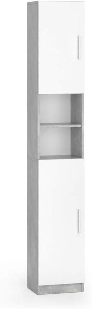 VICCO 'Luis' Badezimmer Hochschrank, Anstellschrank, Waschmaschinenschrank, Beton Weiß Bild 1